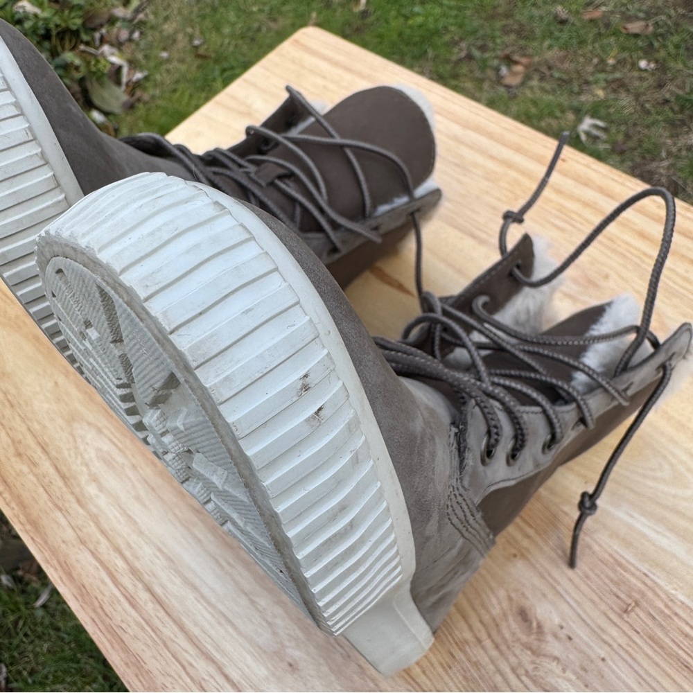 Timberland Skyla Bay Fold Down Fleece Boots Olive Nubuck Lace Up 6 - Picture 13 of 14